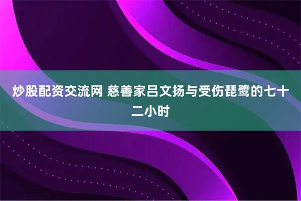 炒股配资交流网 慈善家吕文扬与受伤琵鹭的七十二小时